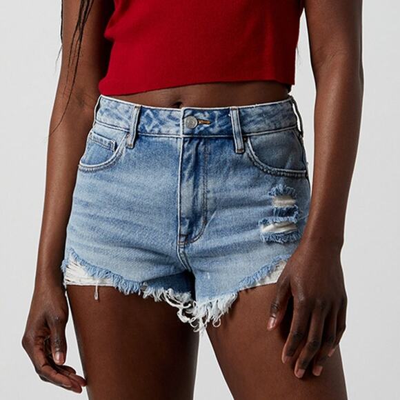 Pacsun Jean Shorts WMNS 29 High Rise Festival Cut-Off Distressed Raw Hem Denim - Picture 2 of 10